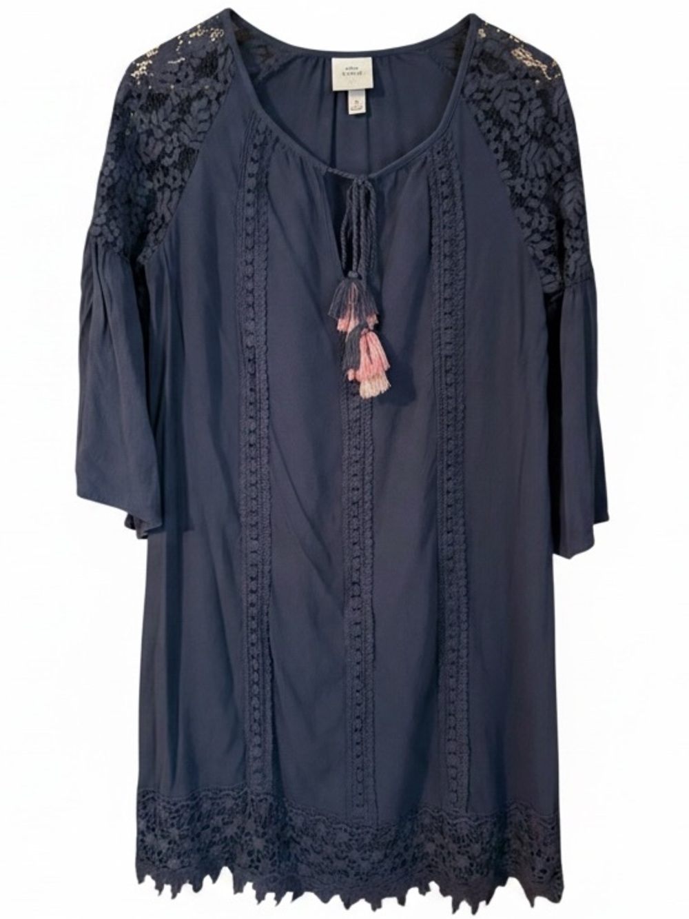 Knox Rose Crochet-Trim Tassel Navy Blue Shift Dress